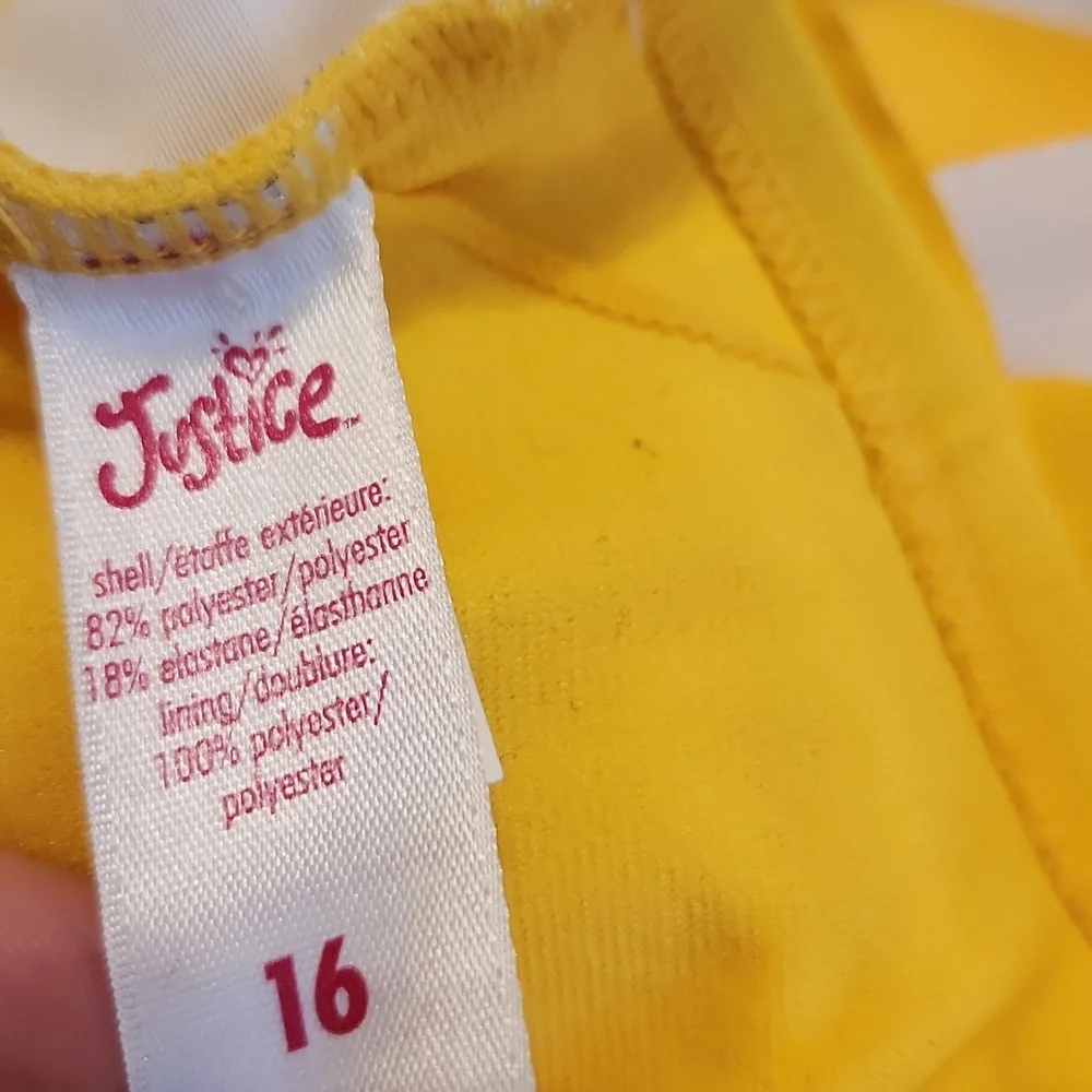 Justice canary yellow white striped tankini top youth size 16
